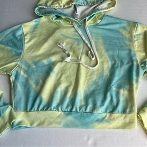 Unbranded tie dye cropped hooded sweatshirt turquoise& yellow size xs